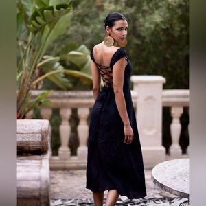 Zara Linen Black Corset Maxi Dress